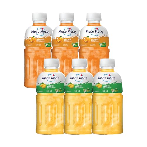 Image of Mogu Mogu Mango & Orange Juice Drink with Nata de Coco Jelly 320ml (Pack of6)| Refreshing Tropical Thai-Made Sip & Chew Beverage
