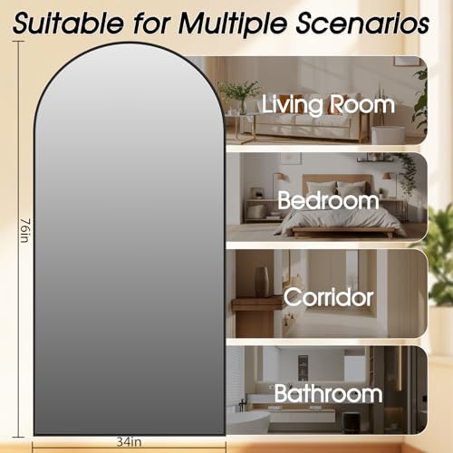 Image of 76 inchx34 inch Floor Mirror Full Length, Arched Full Length Mirror with Stand, Large Full Body Mirrors for Bedroom Living Room or Cloakroom Black
