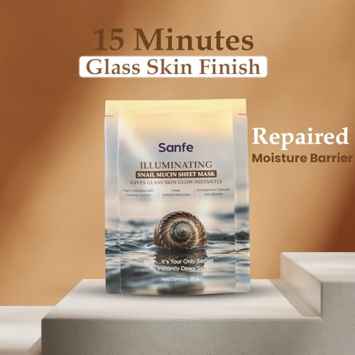 Image of Sanfe Illuminating Korean Snail Mucin Sheet Mask for Glass Skin Glow - Deep Hydration, Barrier Strengthener, and Repair for Tired, Dull, Dry Face (25g, Pack of 1