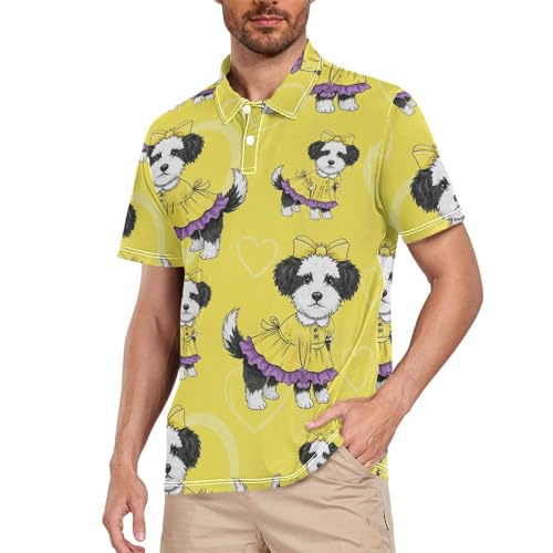 CUPADA Men's Polo Shirts Short Sleeve Cute Dog Dress Yellow Golf Shirt Quick Dry Performance...