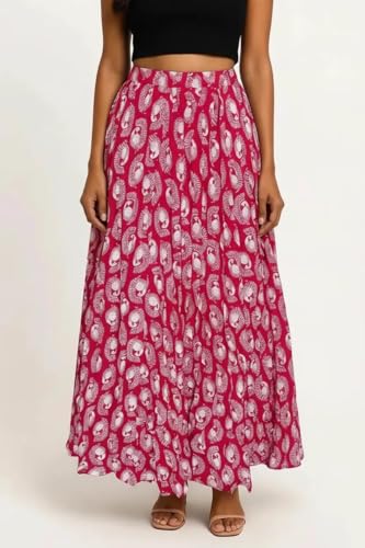Image of Premium Long Skirt | Stylish Long Crushed Cotton & Unique Prints | Floor Length Skirt for Women | Elastic Waist Premium Maxi Skirt - Comfortable Casual Wear