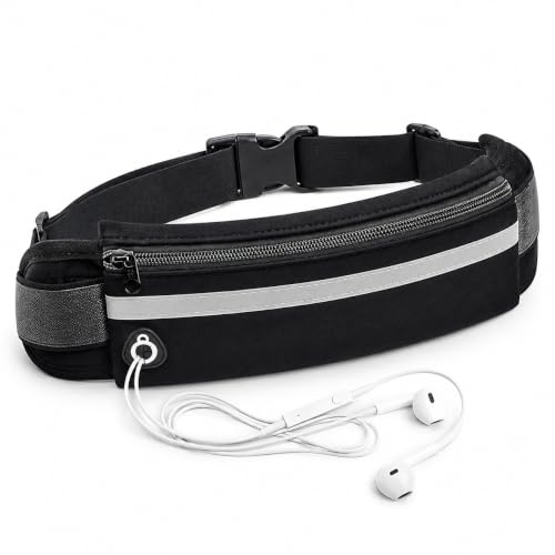 Pochete Esportiva Impermeável para Corrida Academia Ciclismo Viagem, Bolsa de Cintura Ajustável Unissex com Porta Garrafa, Saída para Fone, Refletivo, Celular, Chaves, Dinheiro e Cartões