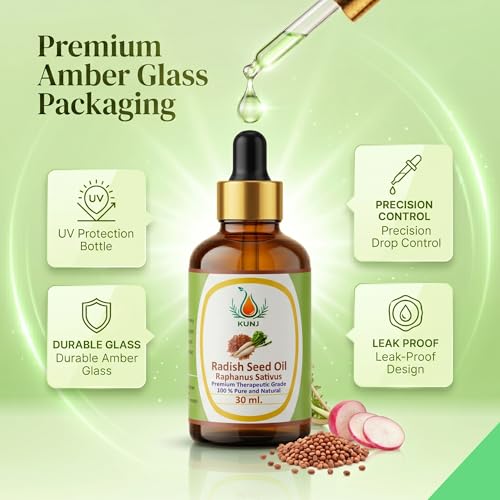 Image of KUNJ Radish Seed Oil (Raphanus sativus) 30ML - 100% Pure & Natural Cold Pressed Undiluted Carrier Oil for Hair Growth, Scalp Care, Skin Nourishment & DIY Beauty Blends