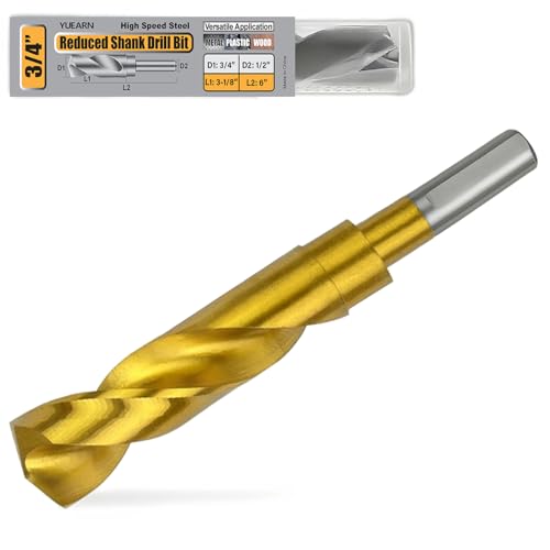 3/4 Inch Reduced Shank Drill Bit Titanium Coated HSS 4341 with 3-Flat Shank and 118 Point for Steel Iron Wood Plastic in Industrial and DIY Projects