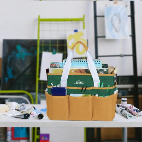 Image of JJRING Craft Organizer Tote Bag Large Art Storage Caddy Deep Green&Yellow