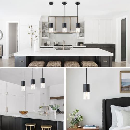 Image of 2-Pack Black Pendant Light Fixtures, Adjustable Modern Pendant Lights for Kitchen Island, Industrial Clear Glass Pendant Lights for Dining Table Hallway Bedroom Living Room