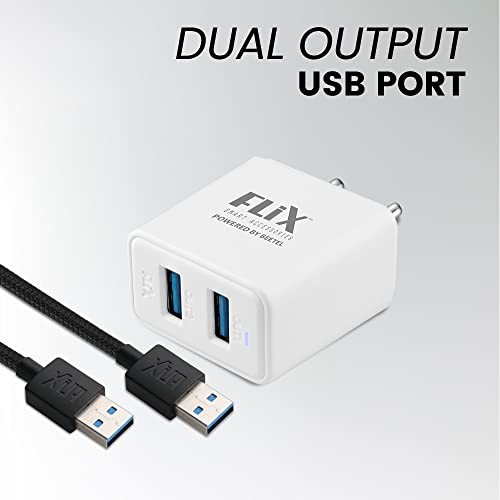 Image of USB Charger,FLiX (Beetel) Bolt 2.4 Dual Poart,5V /2.4A USB Wall Charger Fast Charging, Adapter for Android /iPhone 11 /XS /XS MAX /XR /X /8 /7 /6 /Plus,iPad Pro /Air 2 /Mini 3 /Mini 4,Samsung S4 /S5 /, & More