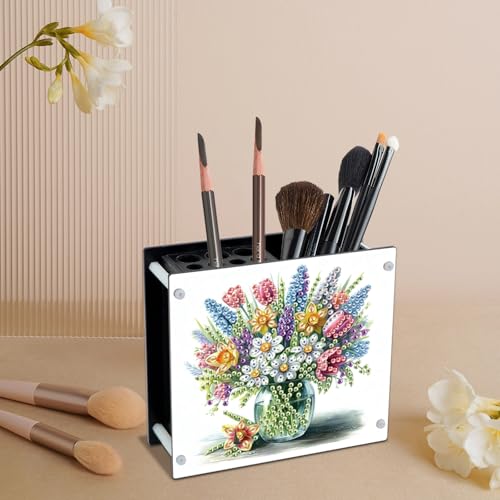 Image of DIY 5D Diamond Painting Pen Holder Set, Flower Diamond Art Desk Organizer, Perfect for Back to School Season, DIY Pencil Holder Crafts, Decorative Home Office Supplies Organizer