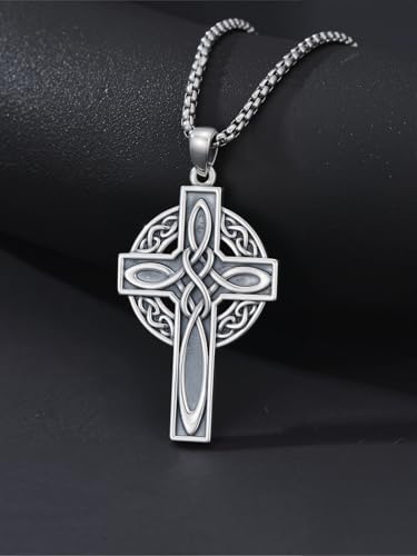 Celtic Knot Cross Necklace 925 Sterling Silver Irish Pendant Religious Jewelry Gifts for Men2