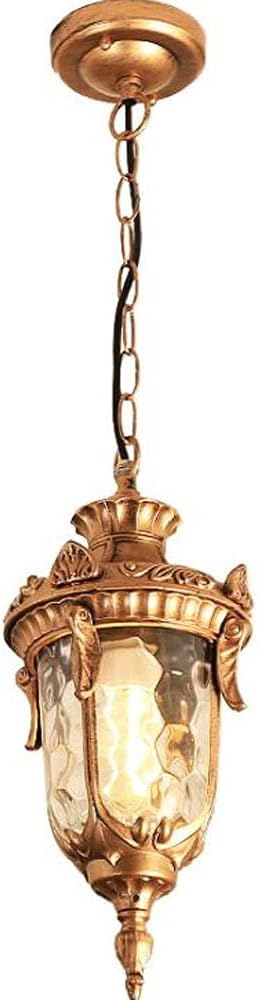 Vintage Outdoor Pendant Light - Waterproof Hanging Lantern with Gold Finish & Textured Glass Shade - Stylish Chandeliers for Porch, Patio, Entryway & Garden Decor