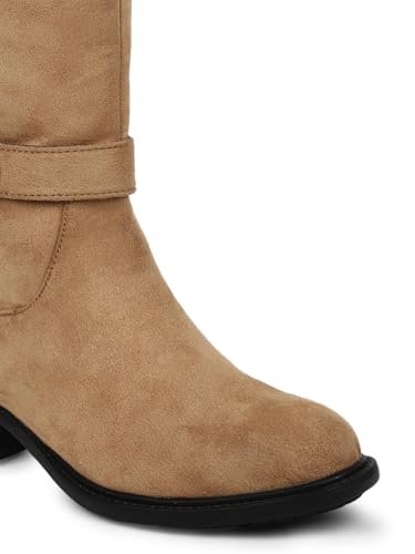 Image of ELLE Women High-Top Block Heel Fashion Boots With Buckle Detail