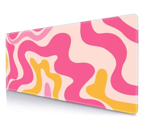 SXCKANG Alfombrilla de escritorio naranja y rosa, alfombrilla de mouse grande con patrón de remolino, almohadilla protectora de escritorio de onda abstracta, alfombrilla de escritura para el trabajo y