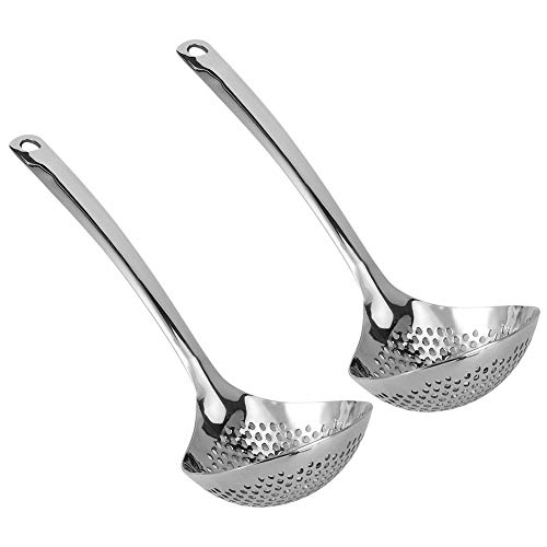 Stainless Steel Strainer Spoon | Long Handle Hot Pot Colander for Cooking/Camping/Parties | 2 Pack Heat Tolerant Kitchen Utensils – Image 4