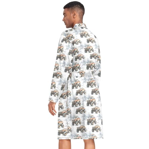 Men’s Robe Offroad Cars Cartoon Print, Long Sleeve Bathrobe for Sleep Shower-M4