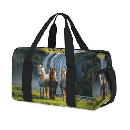 Sporttasche mit Pferden, Querformat, für Kinder, Mädchen, Jungen, Damen, Herren, Übernachtung, Wochenender, Reisetasche, Tragetasche, Fitnessstudio, lässige Reisetasche