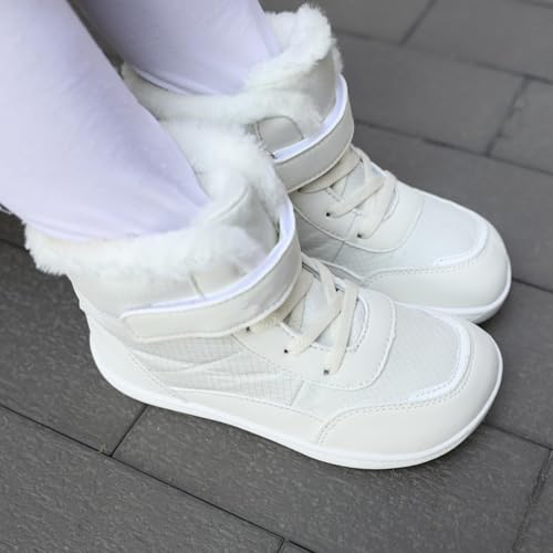 Little Kid Lined Plush Sport Shoes Boys Girls Wide Winter High Top Sneakers Faux F𝐮r Ankle Boots Warm Walking Shoes4