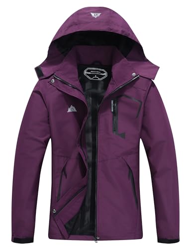 Women's Waterproof Lightweight Rain Jacket Windproof Breathable Trench Coat Detachable Hood Raincoats Outdoor Hiking Jacket