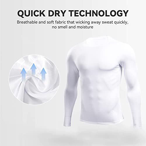 Vlitepro 3 Pack Men'S Compression Shirts Long Sleeve Athletic Base Layer Running Top Uv Sun Protection Outdoor Work Out Shirts White Medium thumb #1