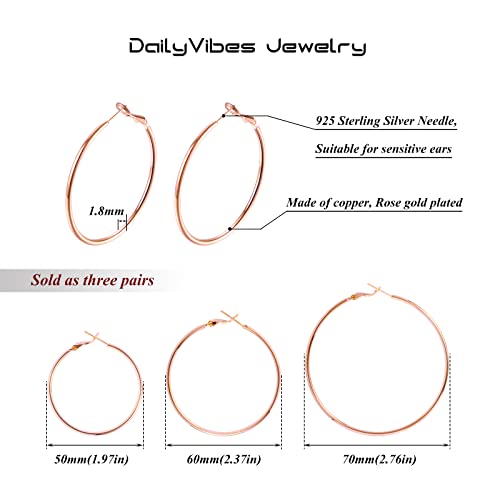 Image of DAILY VIBES Simple Big Thin Hoop Earrings for Women Trendy, 3 Pairs | 925 Sterling Silver Post Large Hoops, 14K Gold or Silver Plated Loop, Hypoallergenic Hoop Earrings Set
