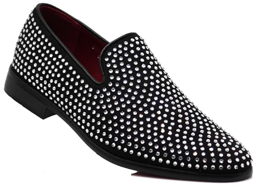 Image of SPK26 Men's Vintage Velvet Rhinestone Designer Dress Loafers Slip On Shoes Classic Tuxedo Dress Shoes