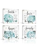 Faith Love Hope Family Wall Art: Aesthetic Inspirational Quotes Wall Art Modern Farmhouse Rustic Wall Signs Hydrangea Floral Butterfly Pictures for Bedroom Living Room Office Decor 12' x 12'
