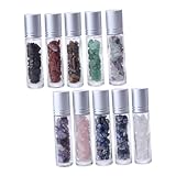 BIUDECO Frascos Roll-On de Cristal Natural 10 Ml Tapa de Aluminio Juego de 10 Piezas Piedras Semipreciosas para Aceites Esenciales Envases Cosméticos Portátiles para Viajes y Uso Diario