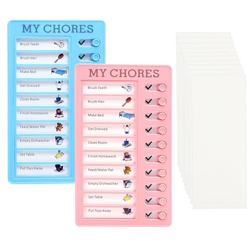 2 pizarras de lista de comprobación, planificador diario infantil y planificador familiar con 10 tarjetas en blanco, planificador de tareas para mañana y noche, planificación de aprendizaje y horario