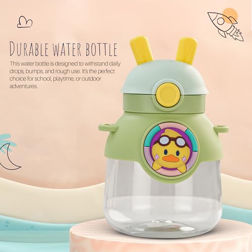 Image of Baybee Bubbly Kids Sipper Water Bottle 670ml | BPA Free & Leakproof Safe Sipper Bottle with Straw | Cute Rabbit Design Smooth Sipping with Handle & Neck Strap, Flip Lid for School Kids & Babys (Green)