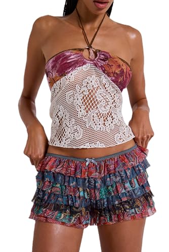 Image of Women Ruffle Bloomers Y2k Lace Trim Lolita Pettipants Cute Layered Frill Pumpkin Bottom Shorts Sweet Booty Panties