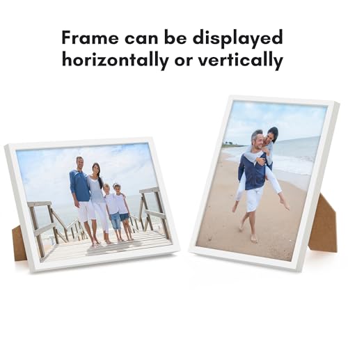 Americanflat 9x12 Picture Frame with Shatter-Resistant Glass - Streamline Collection - Thin Border Photo Frame for Tabletop and Wall Display - Hanging Hardware and Easel Stand Included - White