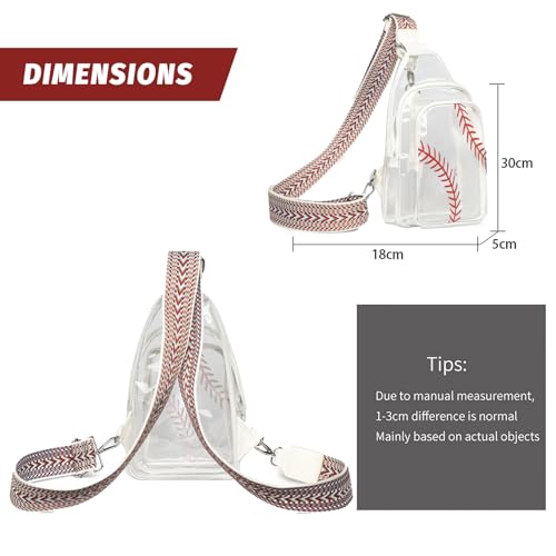 Image of FAYBA Clear Bag for Stadium Approved Women Crossbody Bag, Baseball Print Crossbody Purses Wide Guitar Strap Chest Sling Purse