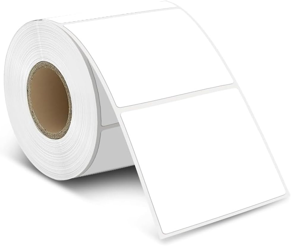 2" x 2" White Square Thermal Label Stickers: 500/Roll Self-Adhesive Direct Thermal Labels for Label Printers