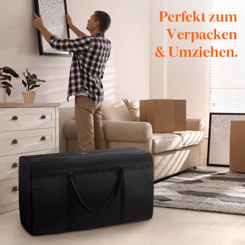 Lifewit 180L Umzugstasche aus 600D Oxford-Stoff, Große Aufbewahrungstasche mit Verstärkten Griffen für Kleidung, Bettwäsche, Decken – Schwarz, 100 x 55 x 33 cm