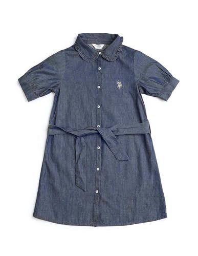 Image of U.S. Polo ASSN. Dresses for Kids Girls - Cotton, Solid Pattern, Button Closure Dress for Girls