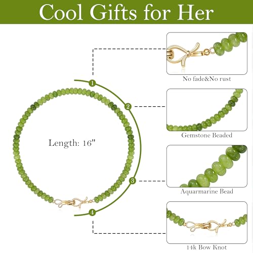 Gemstone Necklace, Beaded Necklace Choker Beaded Necklaces for Women Best Friend Birthday Gifts Teen Trendy Stuff Christmas Stocking Stuffers for Her 14K Gold Bow Birthstone Bead Jewelry3