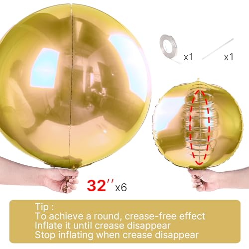 Image of PartyWoo Metallic Gold Foil Balloons 6pcs Large Round Giant Jumbo Balloons