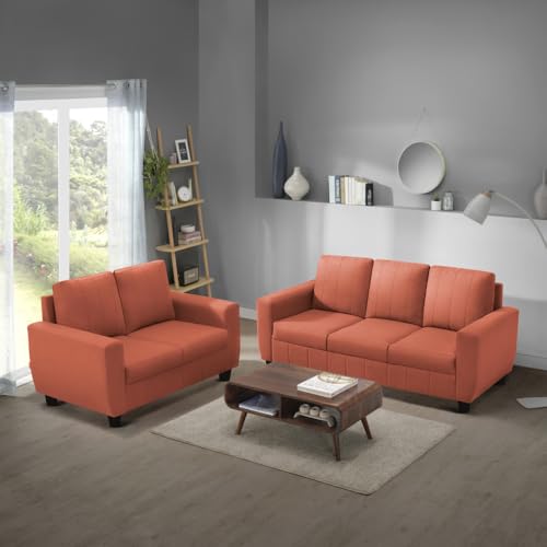 Image of Sleepyhead Bae Designed by Duroflex - 5 Seater Sofa, 3+2 Sofa Set |Premium Fabric Living Room Sofa Set with Modern Space-Saving Design |Comfort Seating & Easy-Clean |3 Year Warranty - Ember Orange