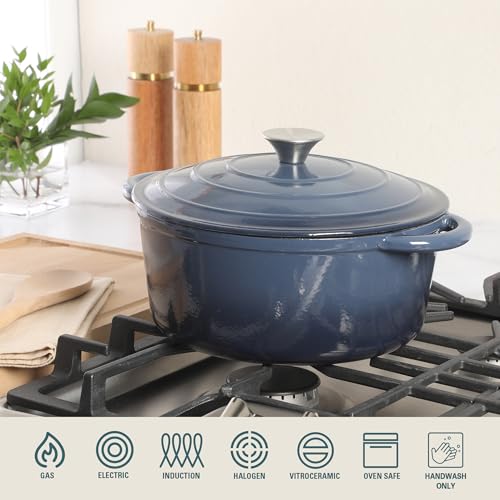 Image of Gibson Home Addlestone 5 Qt Enameled Cast Iron Dutch Oven Pot with Lid - Round, Oven Safe to 500F, Ideal for Bread Baking & Stews - Gradient Navy Blue