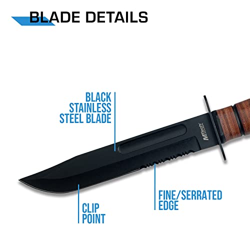 M-Tech Usa Leather Ribbed Stainless Steel Survival Knife , Brown , Small #TOP2