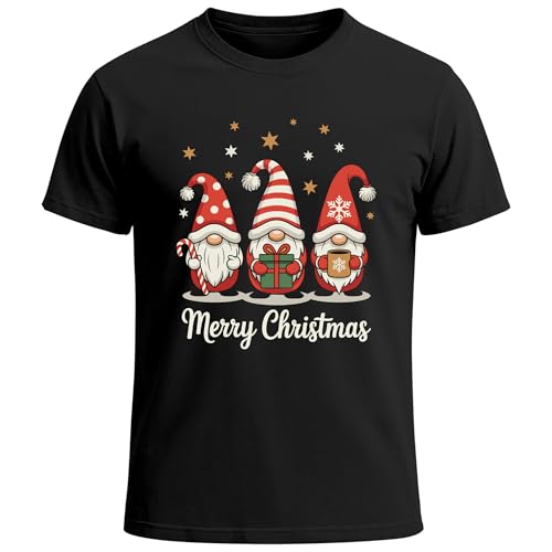 MoonWorks Herren T-Shirt Wichtel Design Merry Christmas Weihnachten Xmas Outfit Weihnachtsshirt Männer Schwarz 3XL