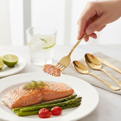 Image of 20 Pcs Gold Floaral Stainless Steel Cutlery Set for Dining Table with Spoons and Forks Set + Butterknives - The Perfect Tableware /Flatware