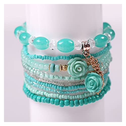 Juego de Pulseras de Cuentas de Cristal Multicapa para Mujer, Pulsera de Flores Boho para niñas (Size : 18cm)