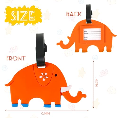Cute Luggage Tags-Colorful Luggage Tags Cartoon Vegetable Rubber ID Tags for Travel Baggage Suitcase Bag Funny Identifiers Decor (Orange Elephant)2
