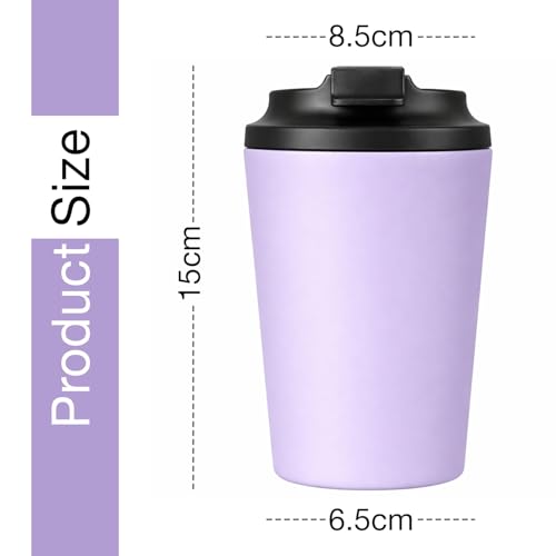 Image of Stvin 380ml Insulated Coffee Mug Travel, Stainless Steel Tumbler with Leak-Proof Lid, Reusable Thermal Cup for Hot & Cold Drinks, Car, Office, Camping & More (3rd Purple)