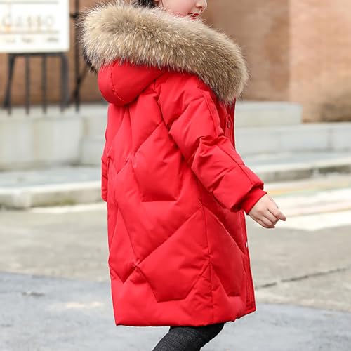 Girls Boys Winter Outerwear Hooded Down Coat Packable Lightweight Warm Puffer Down Jacket with 𝐅𝐮𝐫 (Red, 11-12 Years)4