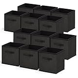 Nestl Foldable Storage Bins - 12 Cube Organizer With Handles for Closet, Bedroom, Playroom - 11-Inch Black Fabric Baskets