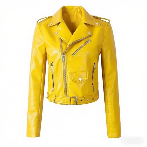 JEKE-DG Women's Casual Blazer Collar Fashion Coat Vintage Biker Spring Fall Coat Jacket Faux Leather Zip Up Coats3