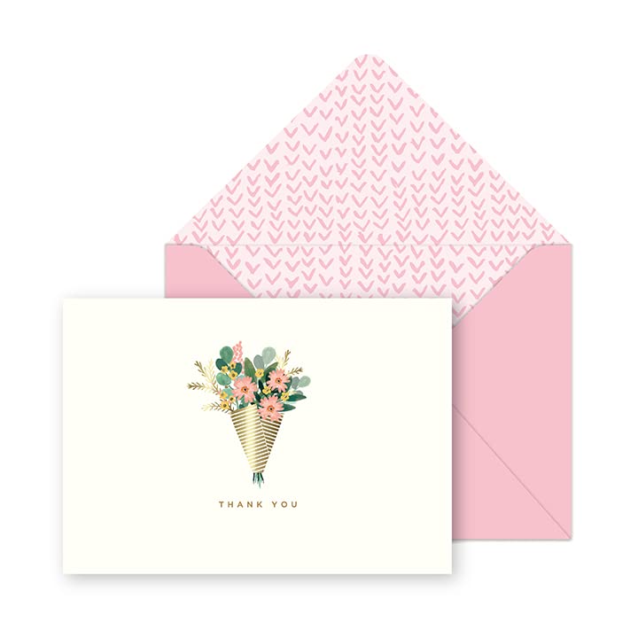 Portico Designs Floral Bouquet - Boxed Thank You Notecards with Gold Foil Details and co-ordinating printed envelopes, Pack of 10 - Image 2