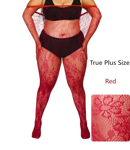 Image of Floral Lace Plus Size Tights High Waist Velvet Pantyhose Sunflower Fishnet Stockings Leggings