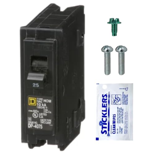 FalconSupply Genuine Square D Homeline 25 Amp Circuit Breaker Kit (1 Pack), HOM125 Single Pole (1-Pole), 25A 120V, 10kAIC, UL Listed, Plug-in Standard for Load Center Panel Box, New Replacement